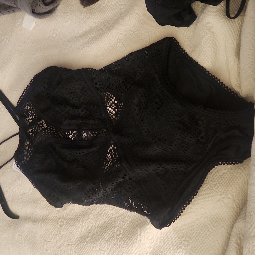 Adore Me Black Crochet  bodysuit.. halter style ..